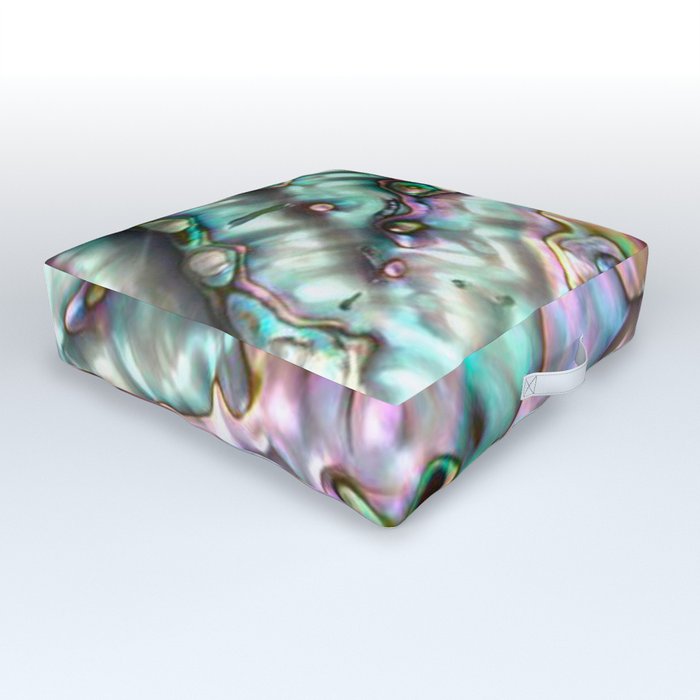 Glowing Cotton Candy Pink & Green Abalone Mother of Pearl Outdoor Floor Cushion