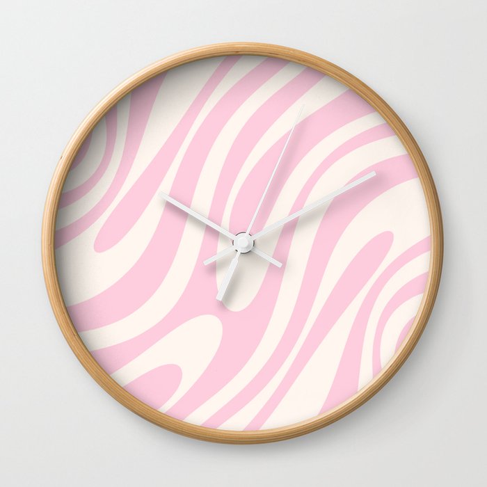 Wavy Loops Retro Abstract Pattern Pink Cream Wall Clock