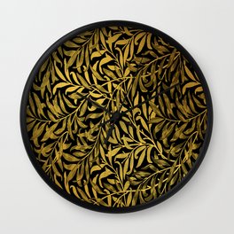 William Morris Black And Gold Leaves Pattern Vintage Botanical William Morris Willow Wallpaper Wall Clock