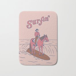 Surfin' Bath Mat | Illustration, Yeehaw, Curated, Beach, Typography, Lettering, Wildwest, Horse, Groovy, Blue 