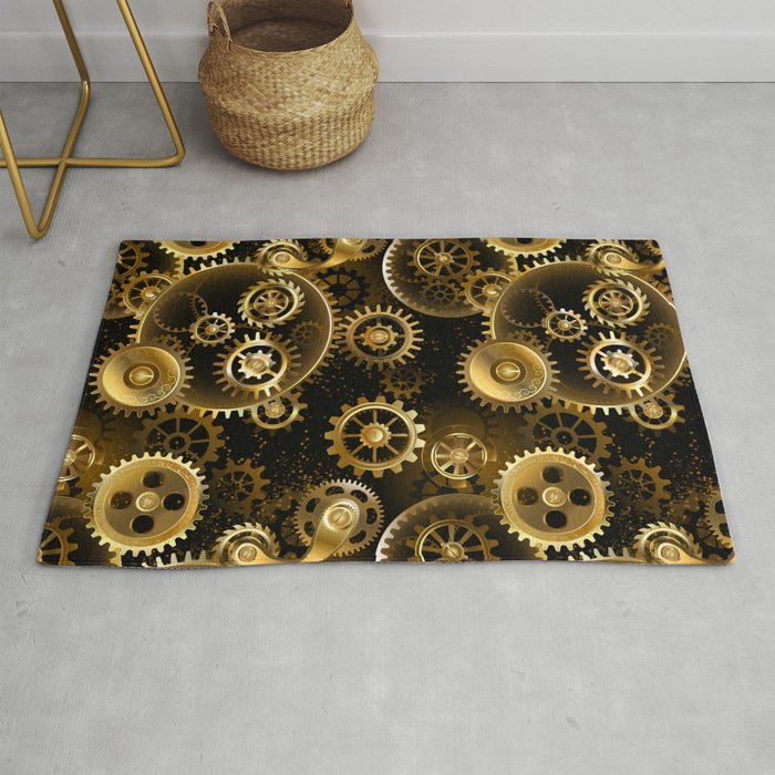 Steampunk Seamless Brass Gears Rug