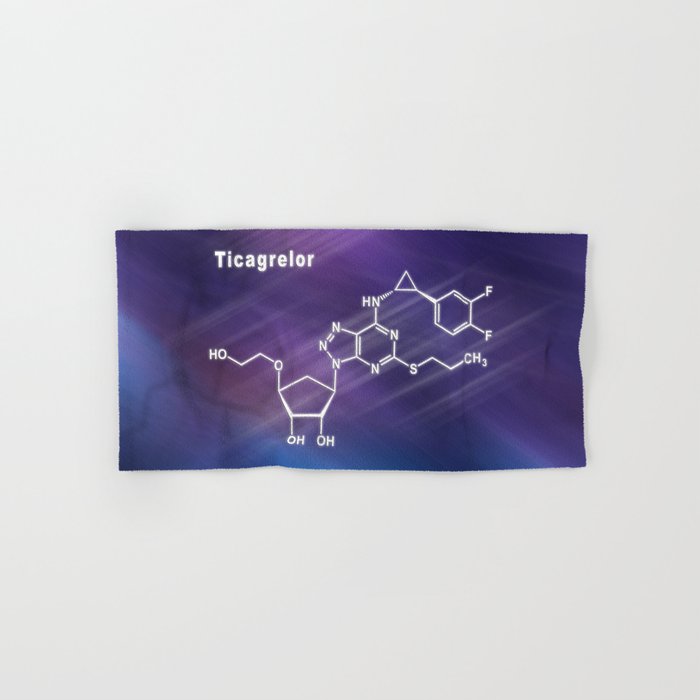 Ticagrelor platelet inhibitor drug, chemical structure Hand & Bath Towel