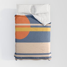 SeaYou - Orange Blue Colorful Sunset Retro Abstract Geometric Minimalistic Design Pattern Comforter