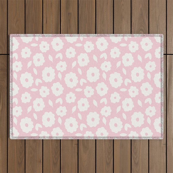 Cute Abstract Daisy Flowers On Blush Pink Pattern  Outdoor Rug