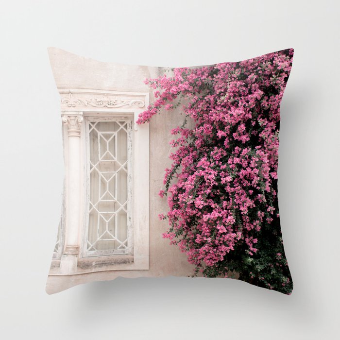 Pretty Window - Bougainvillea Flowers - Minimalist Portugal Travel Photography By Ingrid Beddoes Throw Pillow