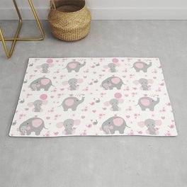 Pink Elephant Baby Girl Nursery Area & Throw Rug