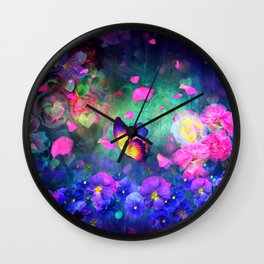 Floral garden paradise butterfly glow Wall Clock