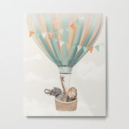 Hot air balloon animal adventures Metal Print | Lion, Giraffe, Collage, Nursery, Kidsroomart, Clouds, Nurserydecor, Digital, Airballoon, Modern 