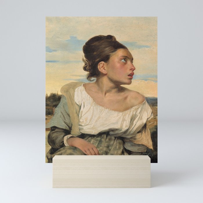 Portrait of a Woman; Girl at the Cemetery female painting by Eugene Delacroix for bedroom, living room, home wall decor Mini Art Print