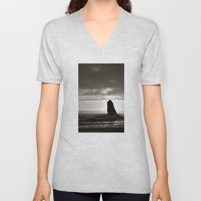 Cannon Beach Black & White 2 V Neck T Shirt
