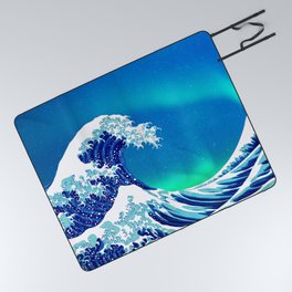The Big Wave - Vintage Japanese Wave With Aurora Borealis  Picnic Blanket