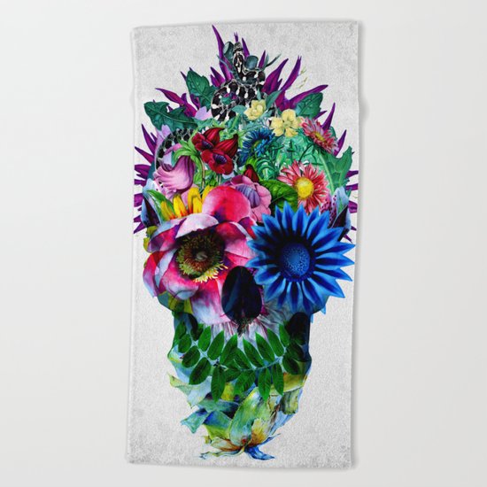 Floral Skull Beach Towel
