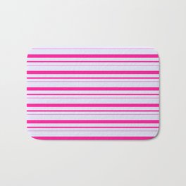 [ Thumbnail: Lavender and Deep Pink Colored Lined Pattern Bath Mat ]