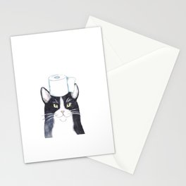  Tuxedo cat toilet Painting Wall Poster Watercolor Stationery Card
