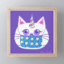 Unicorn Cat with Mask (Purple) Framed Mini Art Print