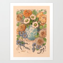 Fall Flowers Art Print | Watercolor, Painting, Flowers, Flower, Boquet, Vase, Fall, Floral 