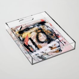 Lightning Soul: a vibrant colorful abstract acrylic, ink, and spray paint in gold, black, pink Acrylic Tray