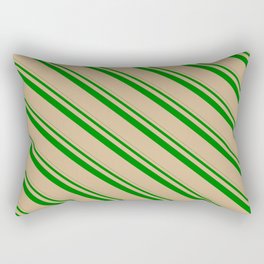 [ Thumbnail: Green & Tan Colored Pattern of Stripes Rectangular Pillow ]
