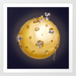 Moon made of cheese, mice paradise Art Print