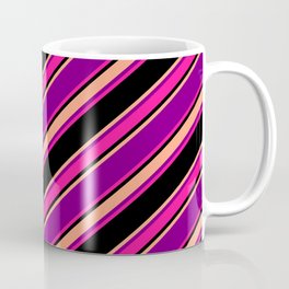 [ Thumbnail: Purple, Deep Pink, Black & Light Salmon Colored Striped Pattern Coffee Mug ]