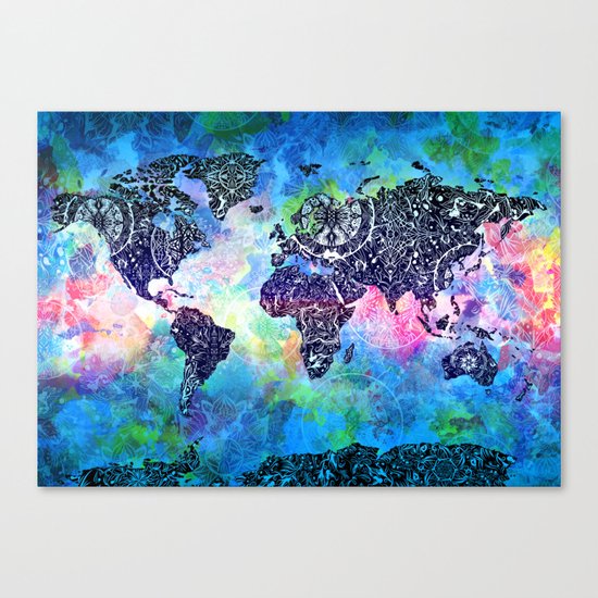 world map mandala watercolor Canvas Print
