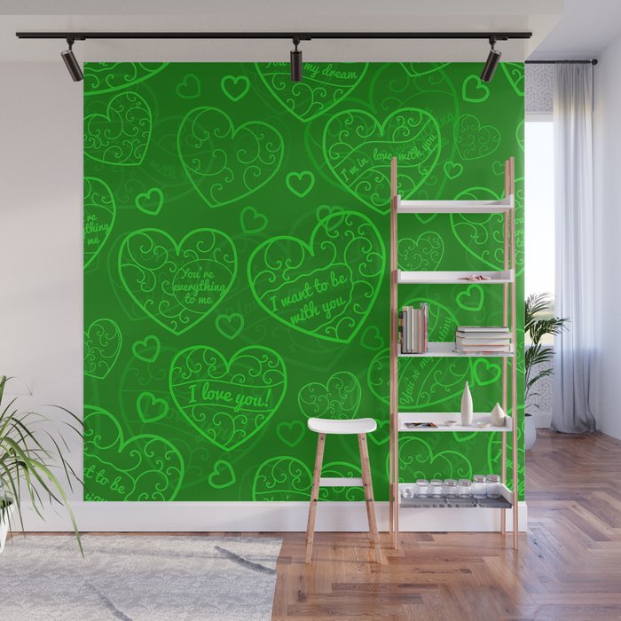 Green Love Heart Collection Wall Mural