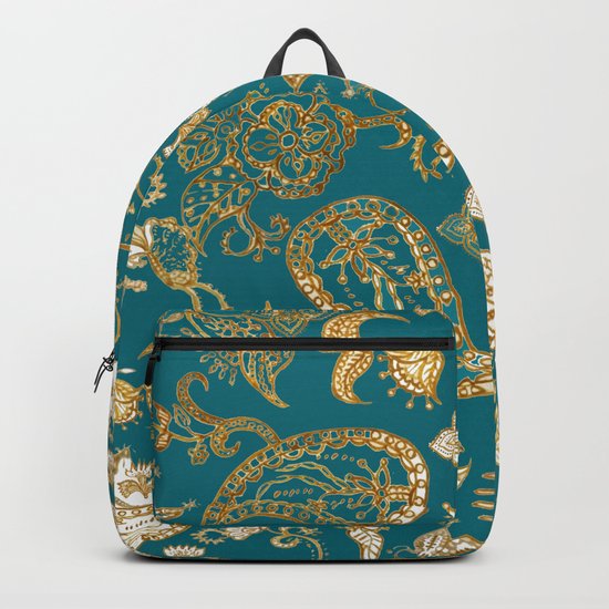 Golden Indian henna in green Backpack