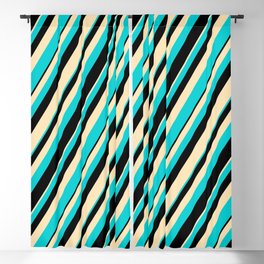 [ Thumbnail: Beige, Dark Turquoise & Black Colored Lines/Stripes Pattern Blackout Curtain ]