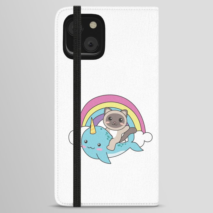 Narwhal Siam Cat Ocean Unicorn Kawaii Rainbow iPhone Wallet Case
