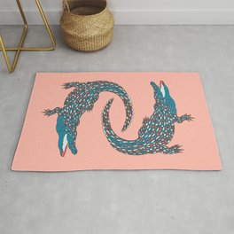 Crocodiles (Pink and Teal Palette) Area & Throw Rug