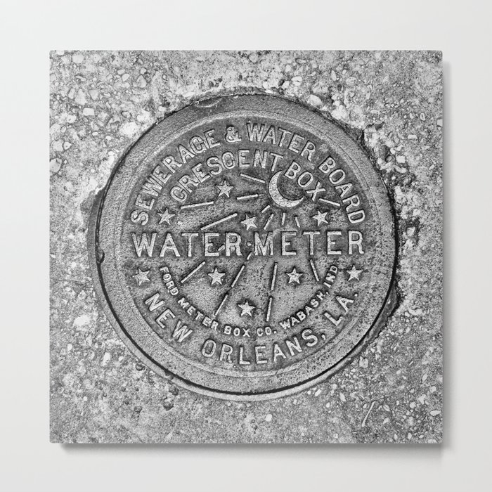 New Orleans Water Meter Louisiana Crescent City NOLA Water Board Metalwork Grey Silver Metal Print