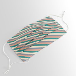 [ Thumbnail: Dark Salmon, Teal, Bisque, and Slate Gray Colored Pattern of Stripes Face Mask ]