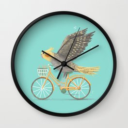 Cockatiel on a Bicycle Wall Clock