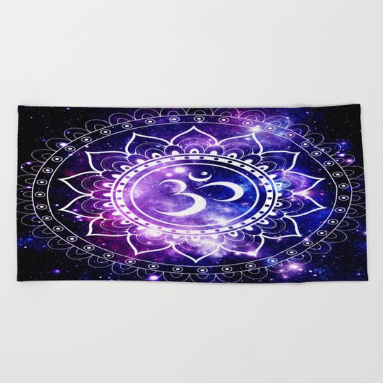 om mandala: purple blue space Beach Towel