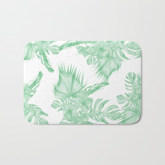 Island Tropical Green White Jungle Bath Mat