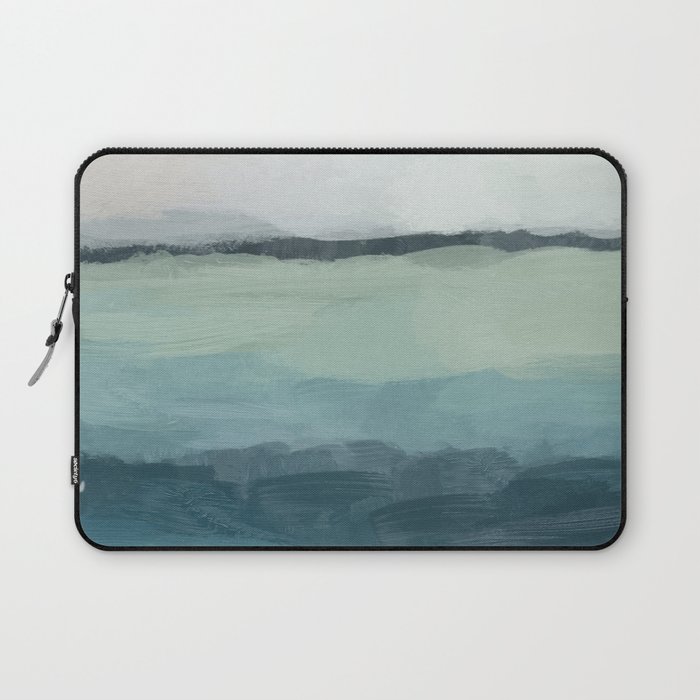 Sea Levels - Seafoam Green Mint Navy Blue Abstract Ocean Art Painting Laptop Sleeve