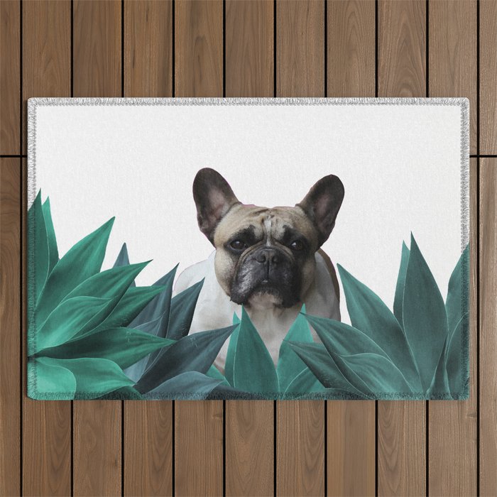 Pug dog between agave cactus leaves #pug #society6 Outdoor Rug