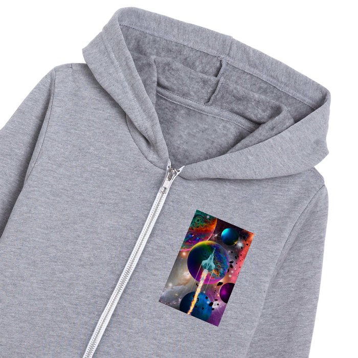 Spaceship on a Planetary Jouney Kids Zip Hoodie