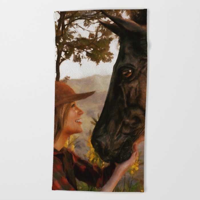 COUNTRY GIRLS (Girl and Her Horse) Beach Towel
