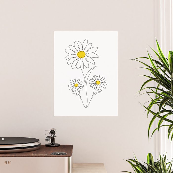 Spring Art Collection Studio - Society6 by Little Drawing Summer Willby Daisies Line Pretty | - Design Poster