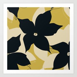 Leafy Floral, Black and Mustard Yellow Art Print