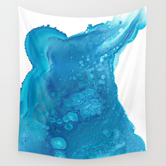 Ocean Blue 33122-1 Modern Abstract Alcohol Ink Painting by Herzart Wall Tapestry