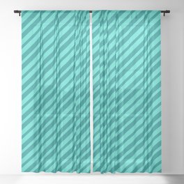 [ Thumbnail: Dark Cyan & Turquoise Colored Lines/Stripes Pattern Sheer Curtain ]