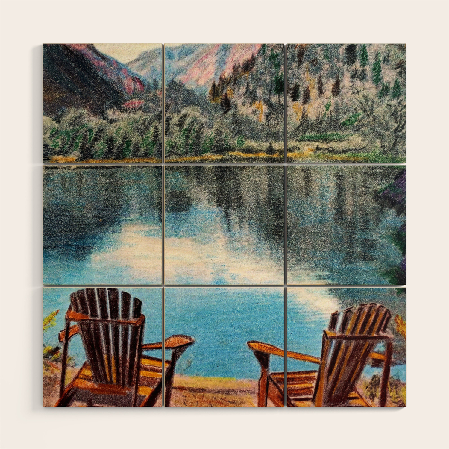 Sit Breathe Adirondack Chair Original Art Mountain Lake Wall Decor Wood Wall Art By Darkmountainarts Society6