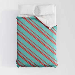 [ Thumbnail: Red & Turquoise Colored Stripes/Lines Pattern Comforter ]