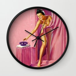 Pin Up Girl in Pink Bathroom Wall Clock