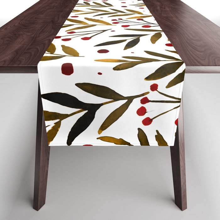 Festive watercolor branches - autumn Table Runner