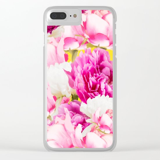 Beauties of nature - large pink flowers on a yellow background Clear iPhone Case