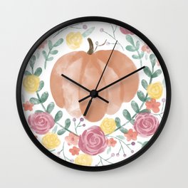 Fall Pumpkin and Flowers Wall Clock