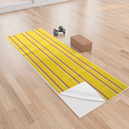 [ Thumbnail: Yellow, Sienna & Tan Colored Lines/Stripes Pattern Yoga Towel ]